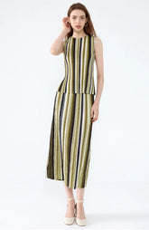 Truly Pleated Striped Top & Skirt